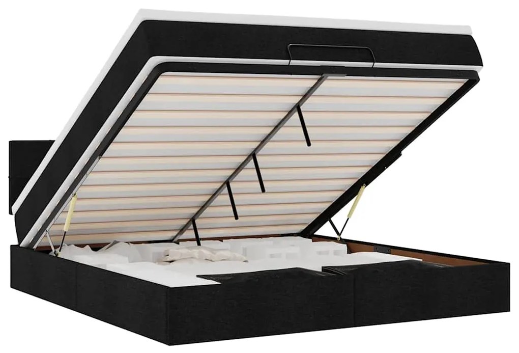 vidaXL Οθωμανικό κρεβάτι με στρώμα & LEDs Μαύρο ύφασμα 160x200cm