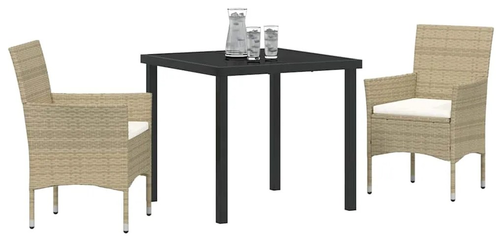 vidaXL Σέτ φαγητού για κήπο με μαξιλάρι 3 pcs Μπεζ συνθετικό ρατάν