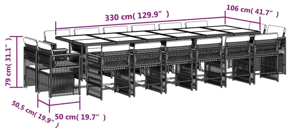 vidaXL Σετ Τραπεζαρίας Κήπου 17 τεμ Μικτό Μπεζ Συνθ. Ρατάν & Μαξιλάρια