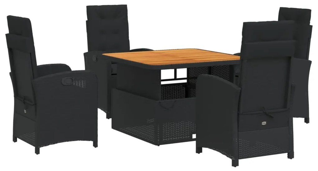 vidaXL Σετ Τραπεζαρίας Κήπου 5 Τεμαχίων Μαύρο Συνθ. Ρατάν με Μαξιλάρια