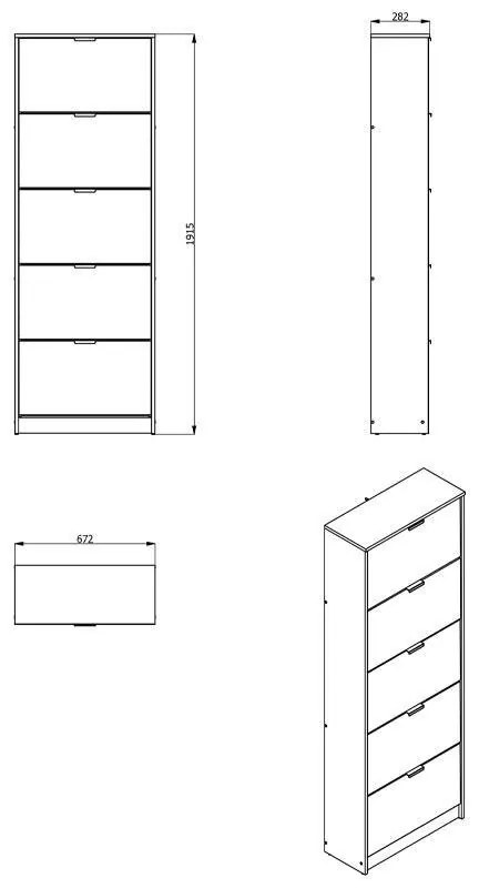 Παπουτσοθήκη Hugo 25 Γκρί Δρύς 67x28x191,5 εκ. 67x28x191.5 εκ.