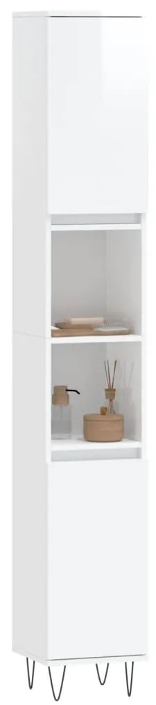 vidaXL Ντουλάπι Μπάνιου Γυαλιστερό Λευκό 30x30x190 εκ. Επεξεργ. Ξύλο