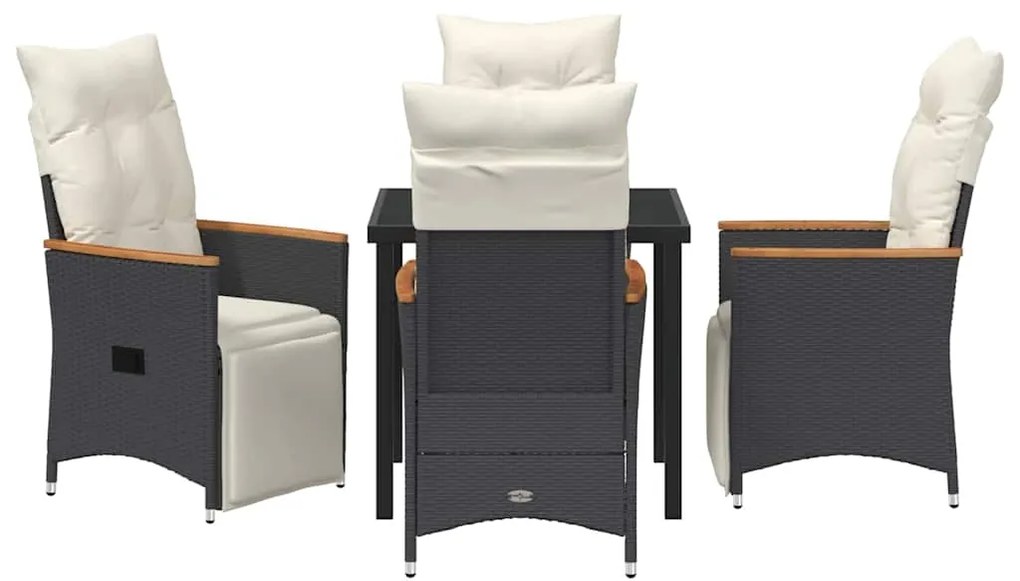 vidaXL Σέτ φαγητού για κήπο με μαξιλάρι 5 pcs Μαύρο συνθετικό ρατάν