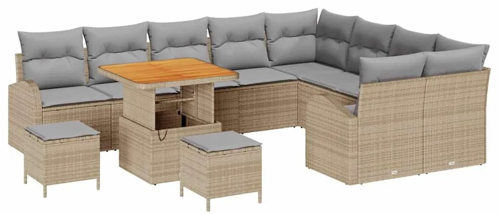 vidaXL Σετ Καναπέ Κήπου με μαξιλάρι 12 pcs Μπεζ Πολυ ράταν