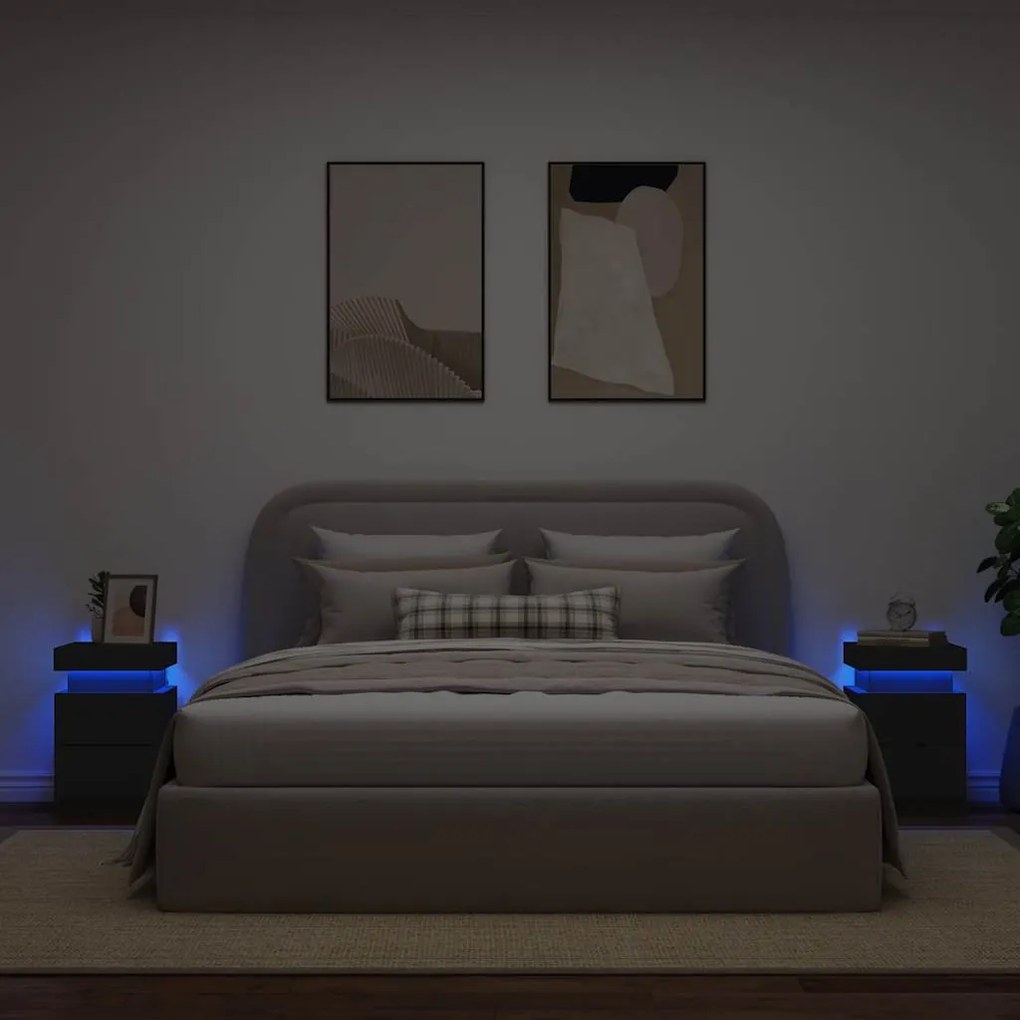 vidaXL Κομοδίνα με Φώτα LED 2 τεμ. Μαύρα 35 x 39 x 55 εκ.