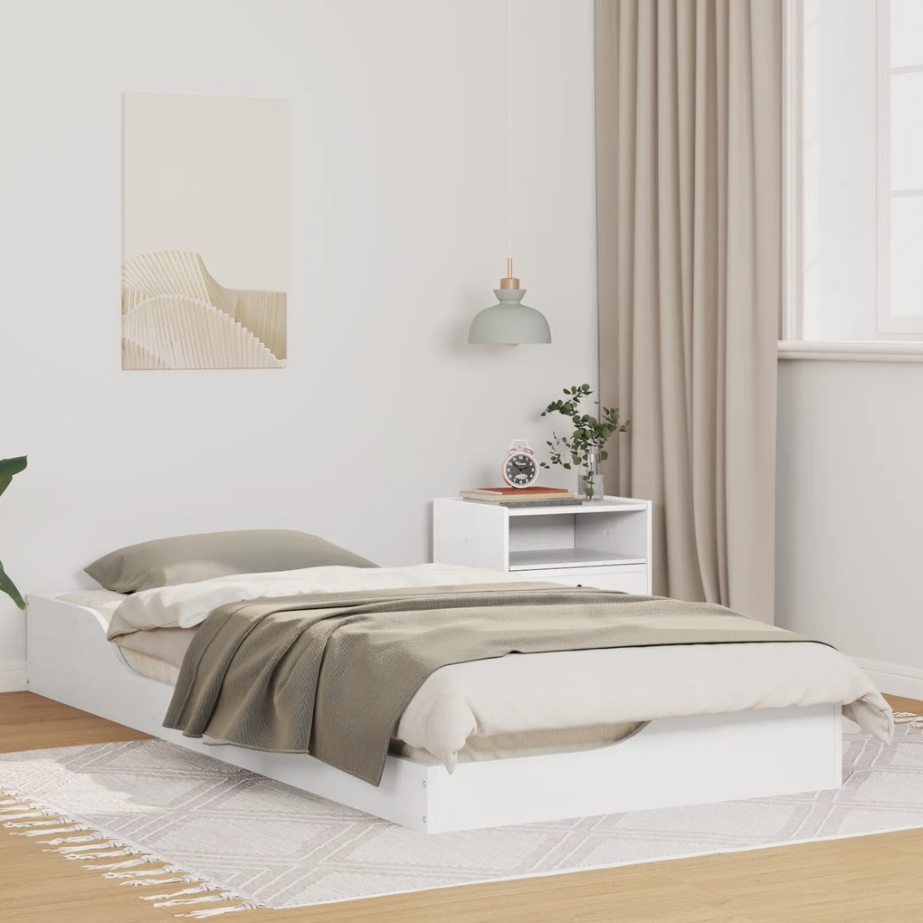 vidaXL Κρεβάτι δαπέδου Λευκό 90 x 200 cm Συμπαγές ξύλο πεύκου
