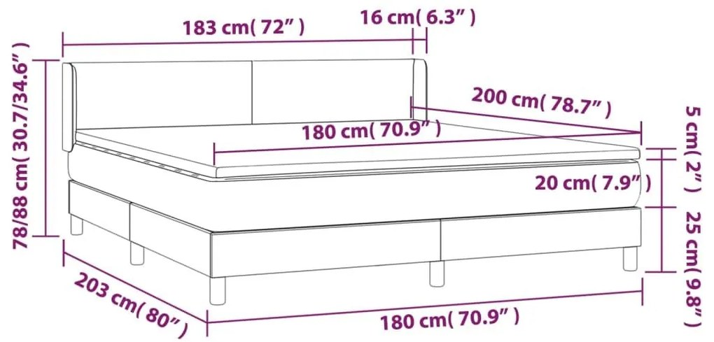 Κρεβάτι Boxspring με Στρώμα Ροζ 180x200 εκ. Βελούδινο - Ροζ