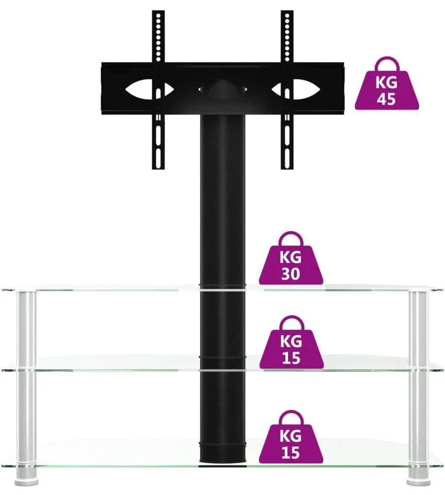 vidaXL Βάση Τηλεόρασης Γωνιακή 3 Επιπέδων για 32-70 Ιντσών Μαύρη/Ασημί