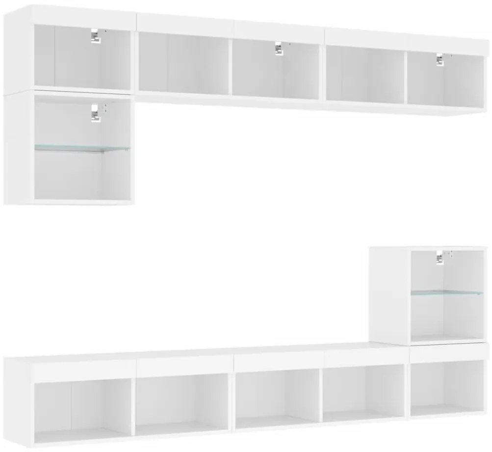 vidaXL Έπιπλα Τοίχου Τηλεόρασης 8 τεμ LED Λευκά από Επεξεργασμένο Ξύλο