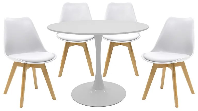 Τραπεζαρία Balou-Gaston σετ 5τεμ pakoworld MDF και pp σε λευκή-φυσική απόχρωση Φ100x73εκ