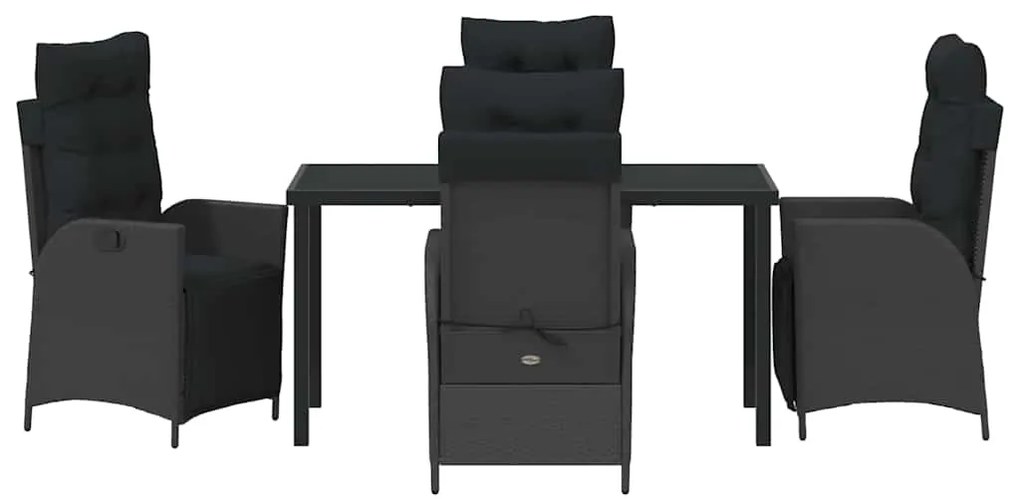 vidaXL Σέτ φαγητού για κήπο με μαξιλάρι 5 pcs Μαύρο συνθετικό ρατάν