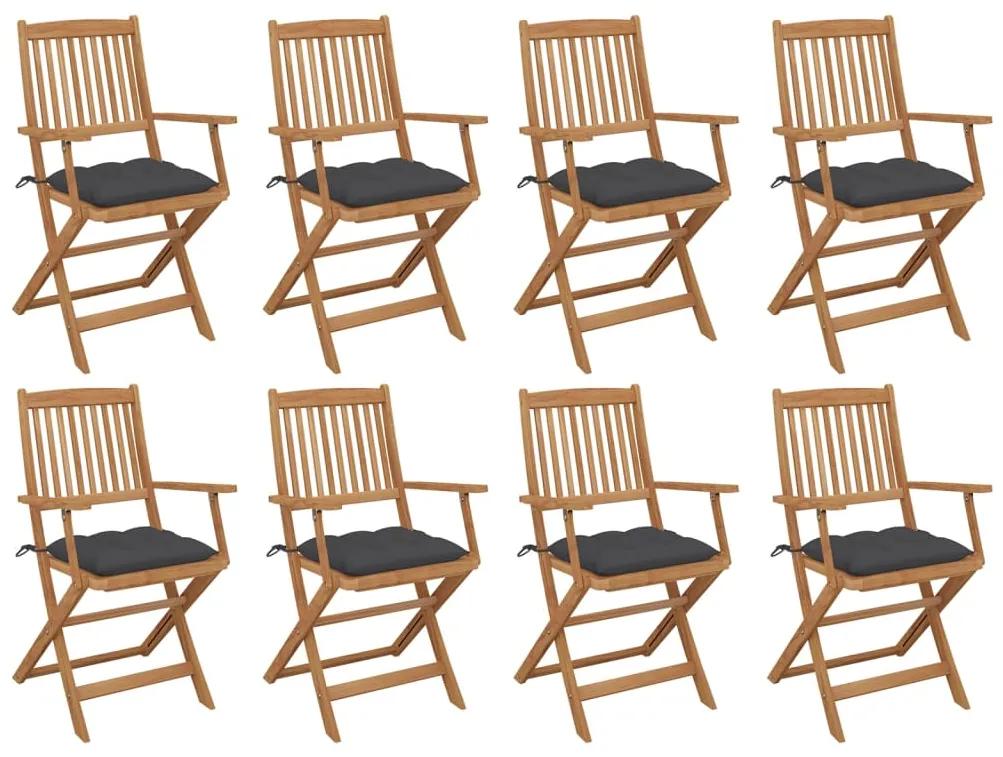 3075100 vidaXL Καρέκλες Εξ. Χώρου Πτυσσόμενες 8 τεμ. Ξύλο Ακακίας &amp; Μαξιλάρια Ανθρακί, 1 Τεμάχιο