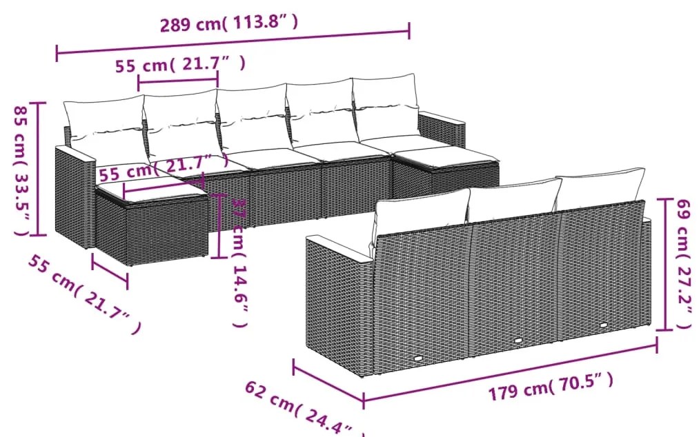 vidaXL Σετ Καναπέ Κήπου 10 τεμ. Μπεζ Συνθετικό Ρατάν με Μαξιλάρια