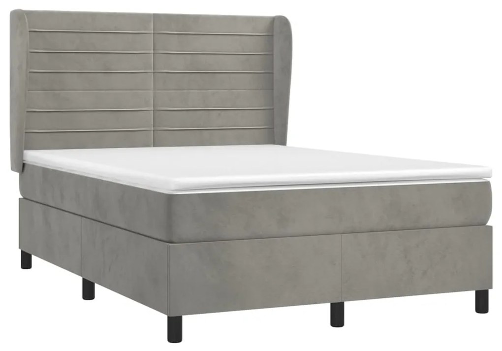 Κρεβάτι Boxspring με Στρώμα Ανοιχτό Γκρι 140x190 εκ. Βελούδινο - Γκρι