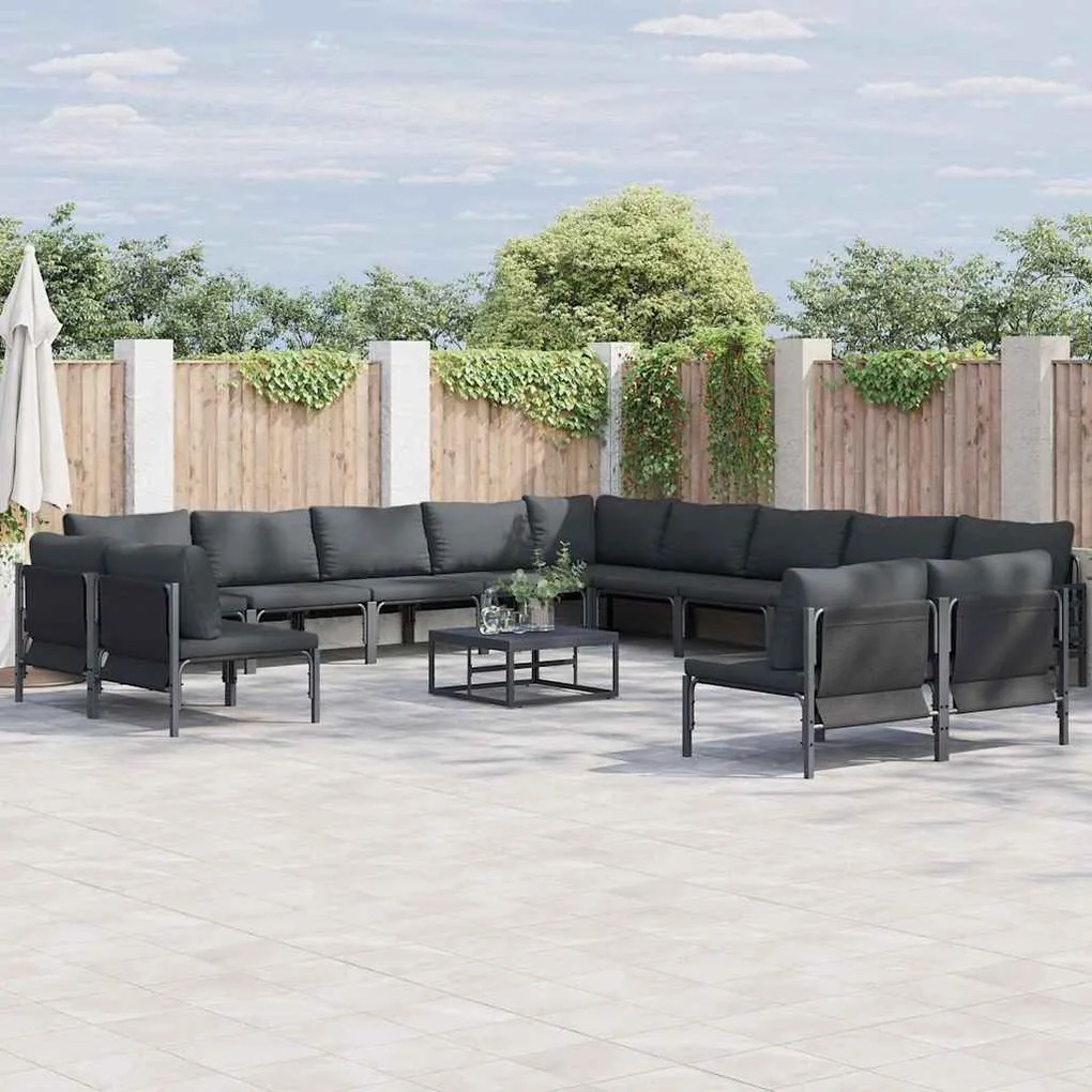 vidaXL Σετ Καναπέ Κήπου με μαξιλάρι 14 pcs Ανθρακί Ατσάλι
