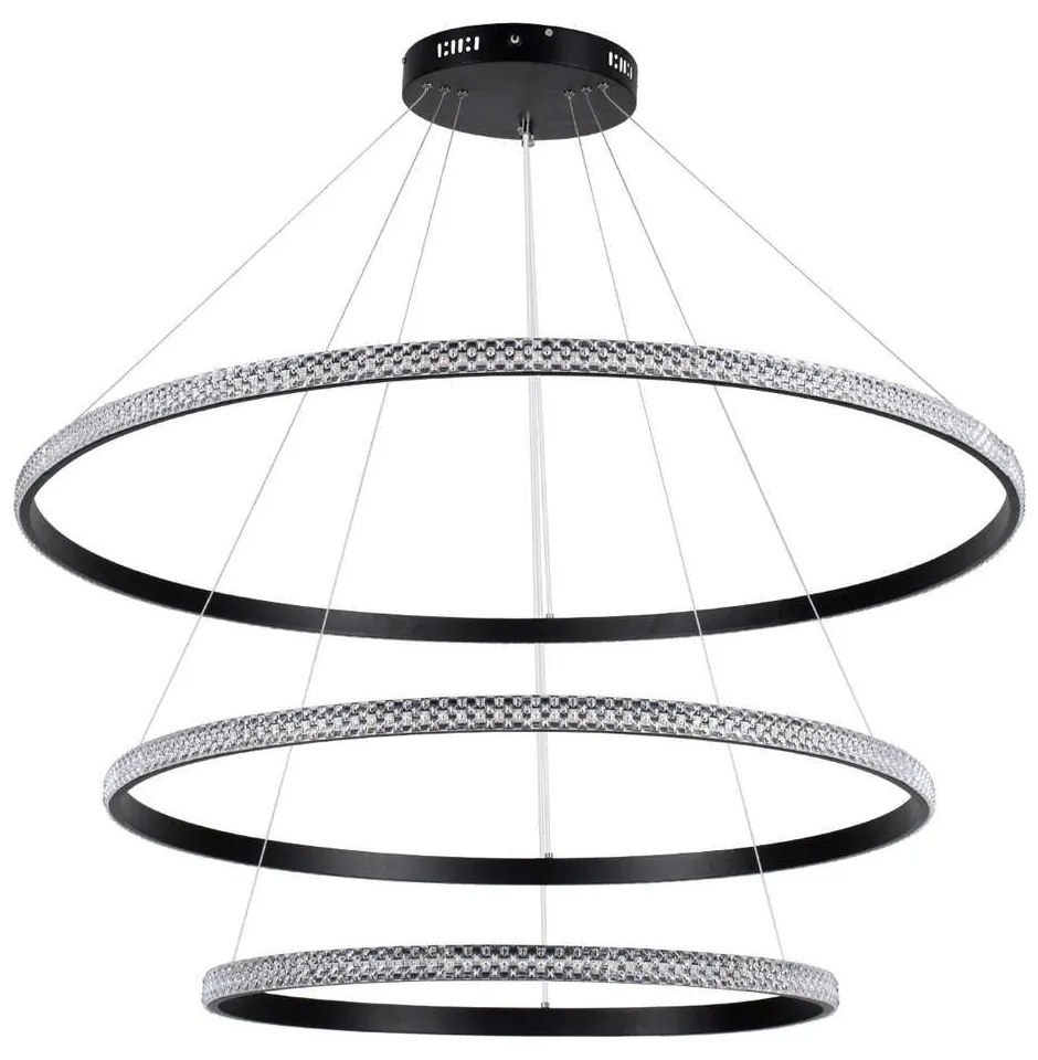 Φωτιστικό Οροφής Diamond Trio 61140 Led 150W Φ60+80+100cm Black GloboStar Aluminium