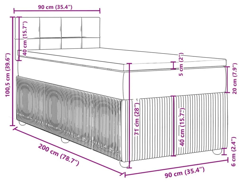 Κρεβάτι Boxspring με Στρώμα Μαύρο 90x200 εκ. Υφασμάτινο - Μαύρο