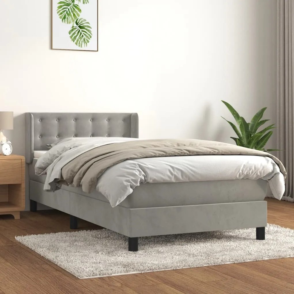 Κρεβάτι Boxspring με Στρώμα Ανοιχτό Γκρι 80x200 εκ. Βελούδινο