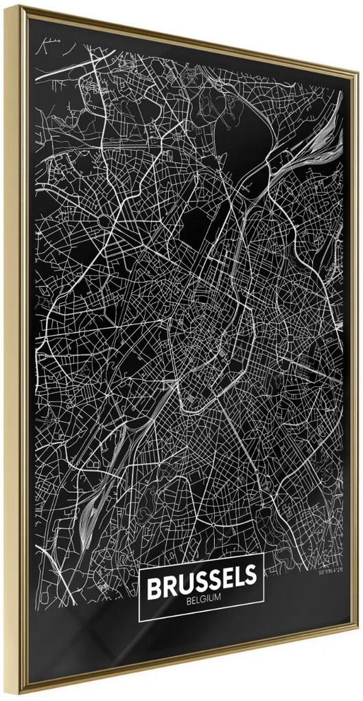 Αφίσα - City Map: Brussels (Dark) - 20x30 - Χρυσό - Χωρίς πασπαρτού