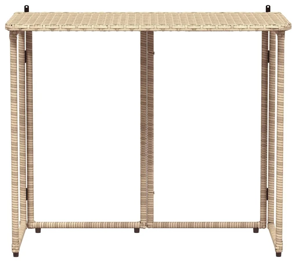 vidaXL Πτυσσόμενο τραπέζι κήπου Μπεζ 90x51x75 cm Poly Rattan