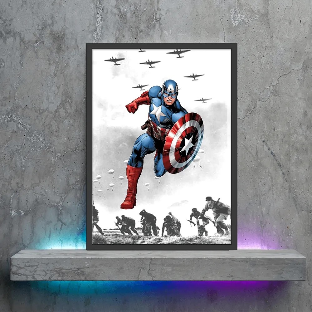 Πόστερ &amp;  Κάδρο Comic Captain America CM006 22x31cm Μαύρο Ξύλινο Κάδρο (με πόστερ)