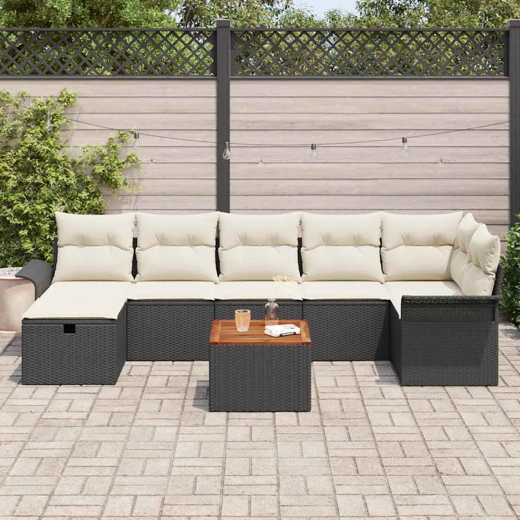 vidaXL Σετ Καναπέ Κήπου με μαξιλάρι 8 pcs Μαύρο Πολυ ράταν