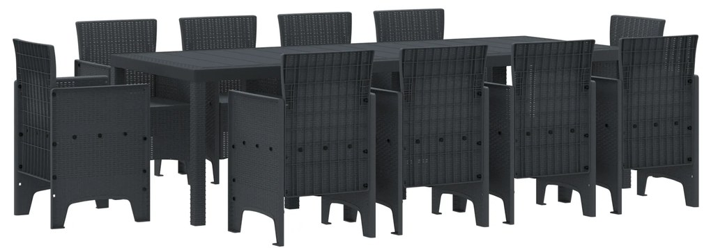 vidaXL Σετ Τραπεζαρίας Κήπου 11 pcs Ανθρακί Large Ρατάν πολυαιθυλενίου