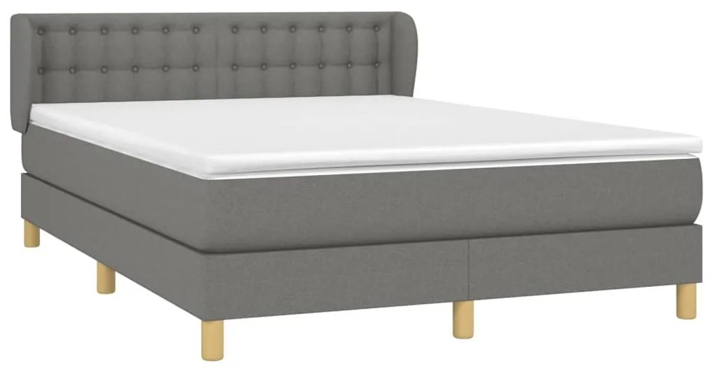 Κρεβάτι Boxspring με Στρώμα Σκούρο Γκρι 140x190 εκ. Υφασμάτινο - Γκρι