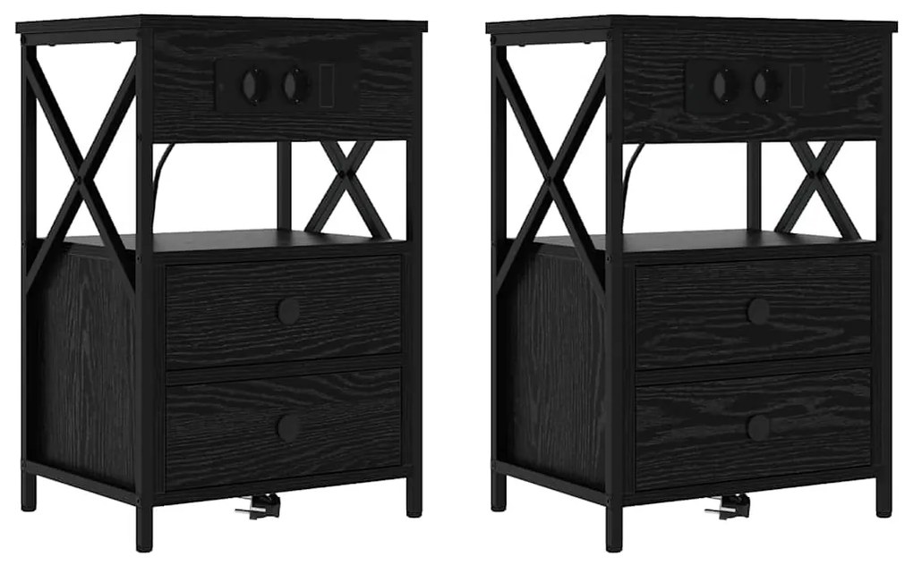 vidaXL Κομοδίνο 2 pcs Μαύρη δρυς 40 x 31 x 60 εκ. Επεξεργασμένο ξύλο