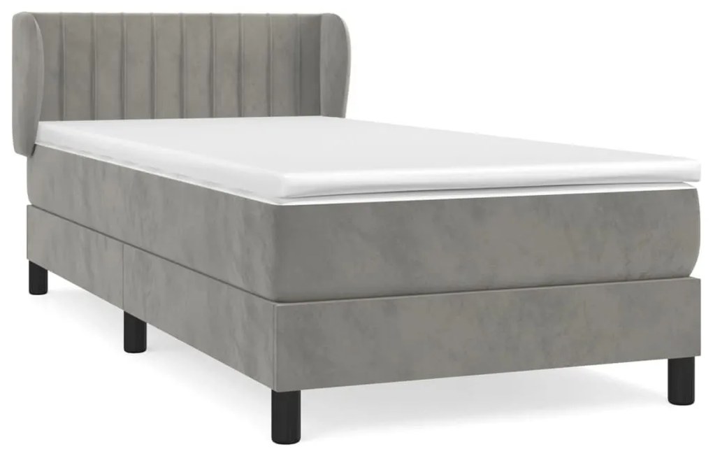 Κρεβάτι Boxspring με Στρώμα Ανοιχτό Γκρι 80x200 εκ. Βελούδινο - Γκρι