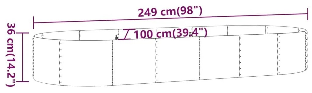 Ζαρντινιέρα Πράσινη 249x100x36εκ Ατσάλι με Ηλεκτρ. Βαφή Πούδρας - Πράσινο