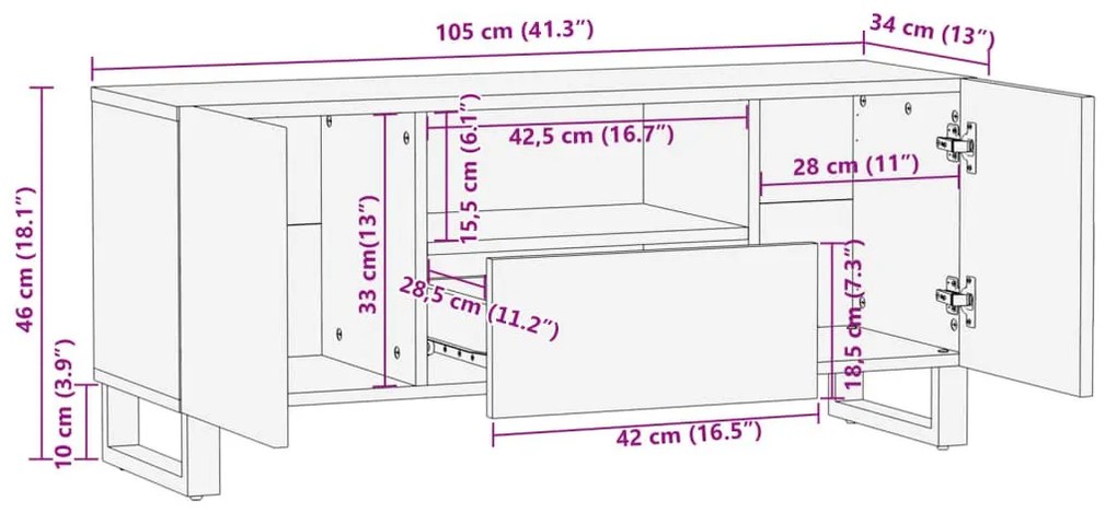 Έπιπλο Τηλεόρασης 100x34x46 εκ. από Μασίφ Ξύλο Ακακίας - Πολύχρωμο