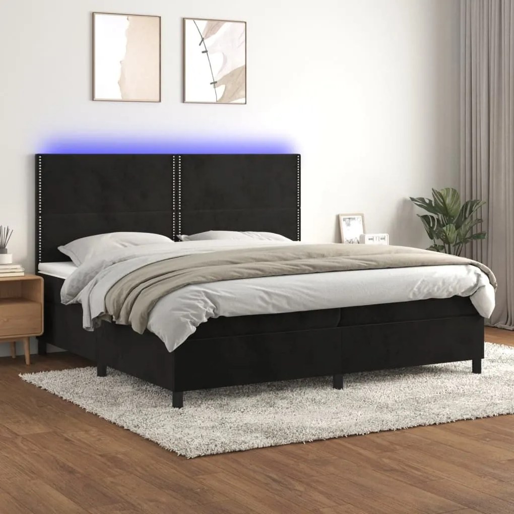 ΚΡΕΒΑΤΙ BOXSPRING ΜΕ ΣΤΡΩΜΑ &amp; LED ΜΑΥΡΟ 200X200 ΕΚ. ΒΕΛΟΥΔΙΝΟ 3136085