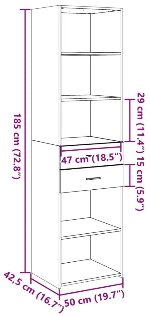 Ντουλάπι Γκρι Sonoma 50x42,5x185 εκ. από Επεξεργασμένο Ξύλο - Γκρι