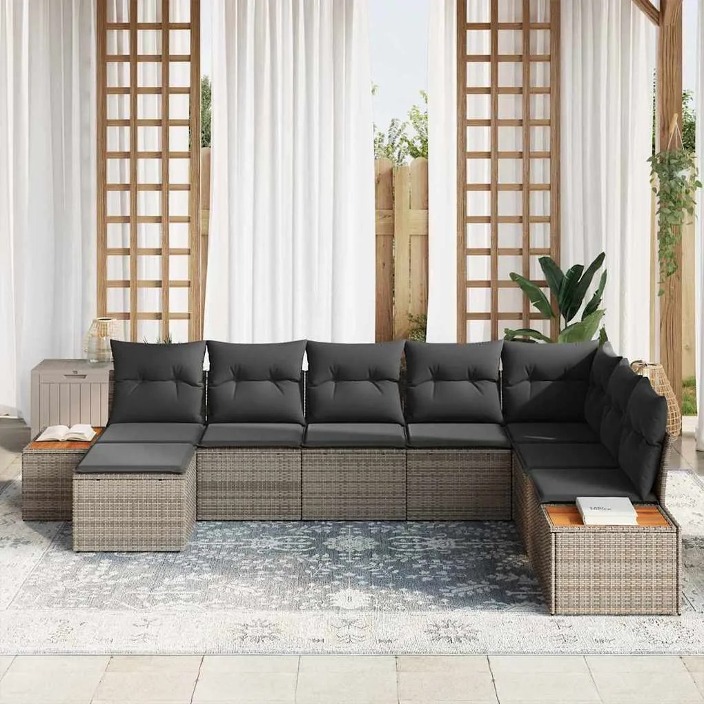 vidaXL Σετ Καναπέ Κήπου με μαξιλάρι 8 pcs Γκρι Πολυ ράταν