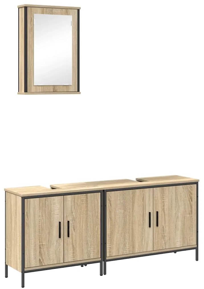 vidaXL Σετ Επίπλων Μπάνιου με ράφι με πόρτα 3 pcs Καφέ 60 x 30 x 60 cm