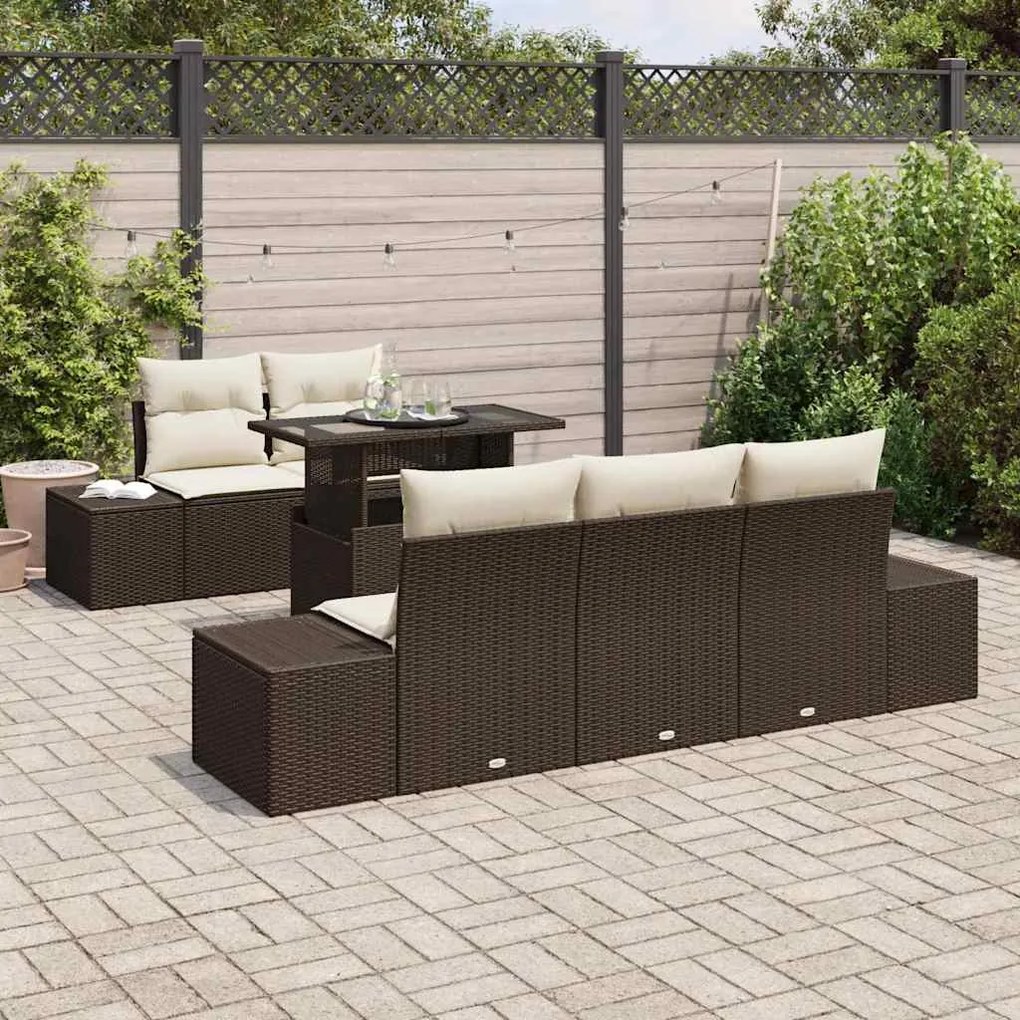 vidaXL Σετ Καναπέ Κήπου με μαξιλάρι 6 pcs Καφέ, Κρέμα 100 x 55 x 73 εκ