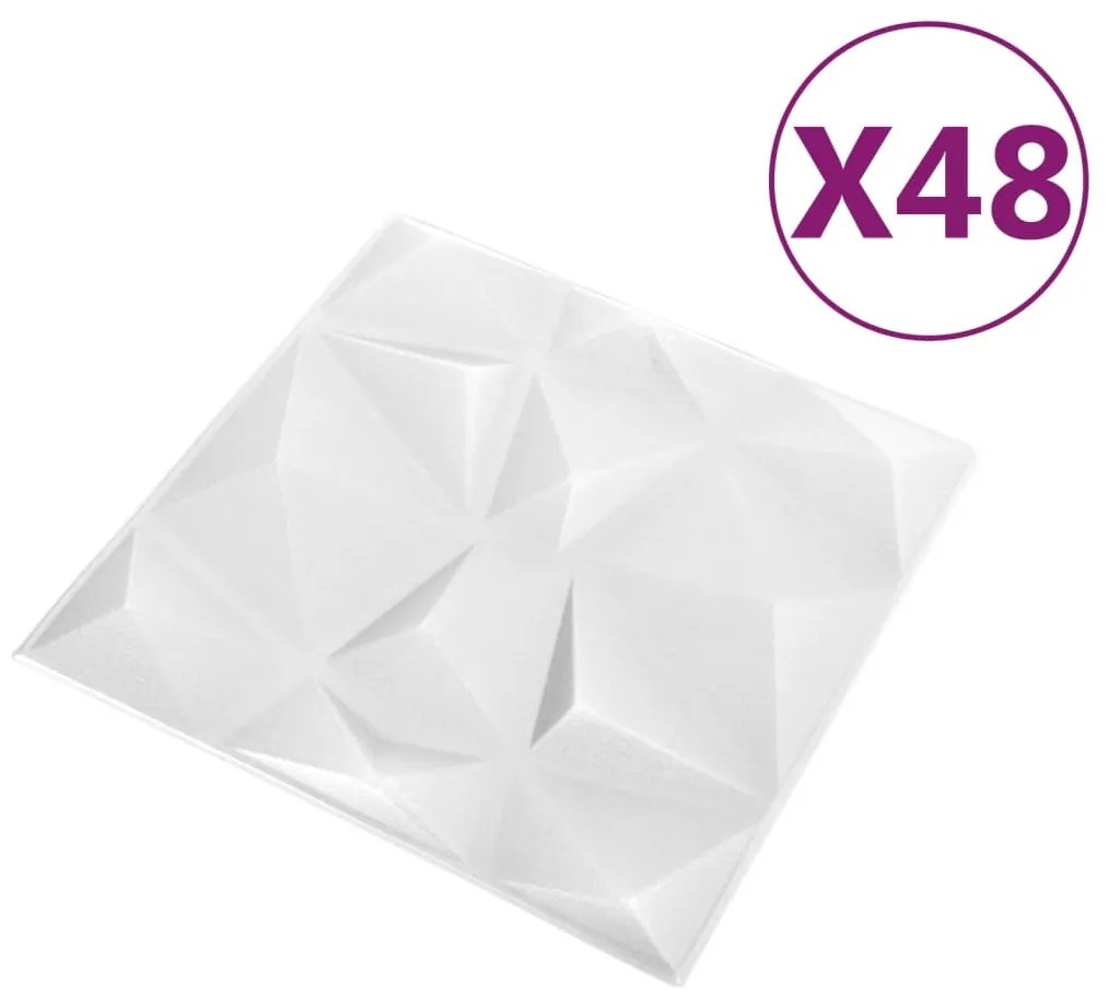 vidaXL Πάνελ Τοίχου 3D 48 τεμ. Λευκό Διαμαντιού 50 x 50 εκ. 12 μ²