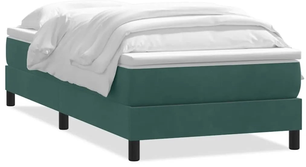 vidaXL Box Spring κρεβάτι με στρώμα σκούρο πράσινο 90x210εκ. Βελούδινο
