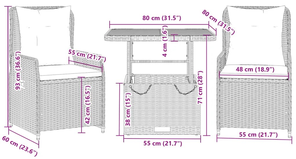 ΣΕΤ ΕΠΙΠΛΩΝ BISTRO 3 ΤΕΜ. ΜΠΕΖ ΣΥΝΘΕΤΙΚΟ ΡΑΤΑΝ ΜΕ ΜΑΞΙΛΑΡΙΑ 3262771