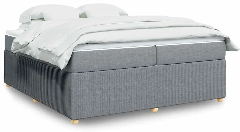vidaXL Κρεβάτι Boxspring με Στρώμα Ανοιχτό Γκρι 200x200 εκ. Υφασμάτινο