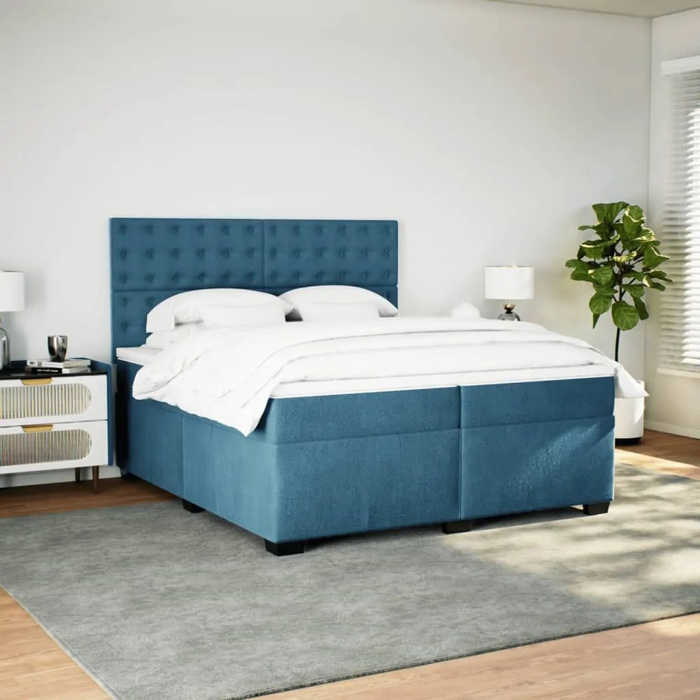 vidaXL Κρεβάτι Boxspring με Στρώμα Μπλε 200x200 εκ. Βελούδινο