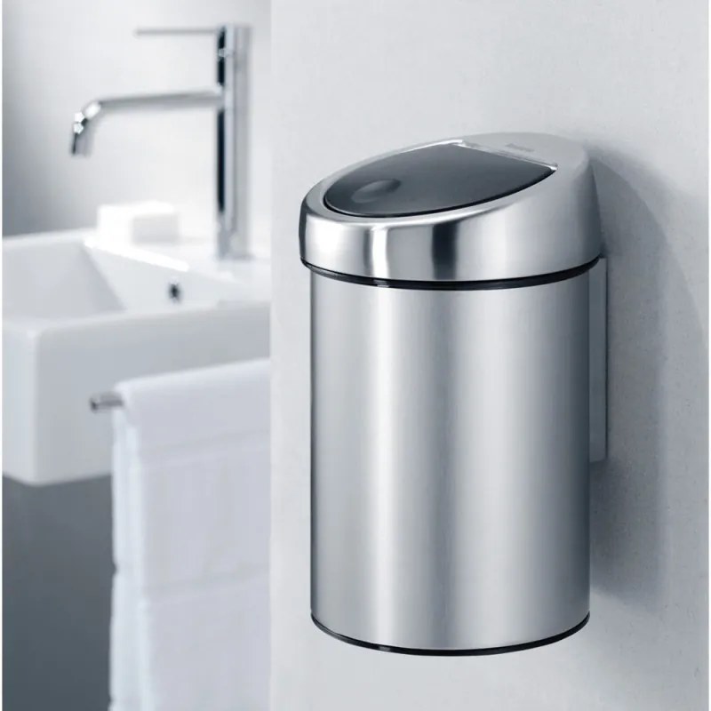 Κάδος Brabantia Touch Bin 647210, 3 L, Ομαλό και αθόρυβο άνοιγμα, Επιτοίχια τοποθέτηση, Λαμπερό ανοξείδωτο ατσάλι