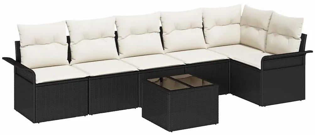 vidaXL Σετ Καναπέ Κήπου με μαξιλάρι 7 pcs Μαύρο Πολυ ράταν