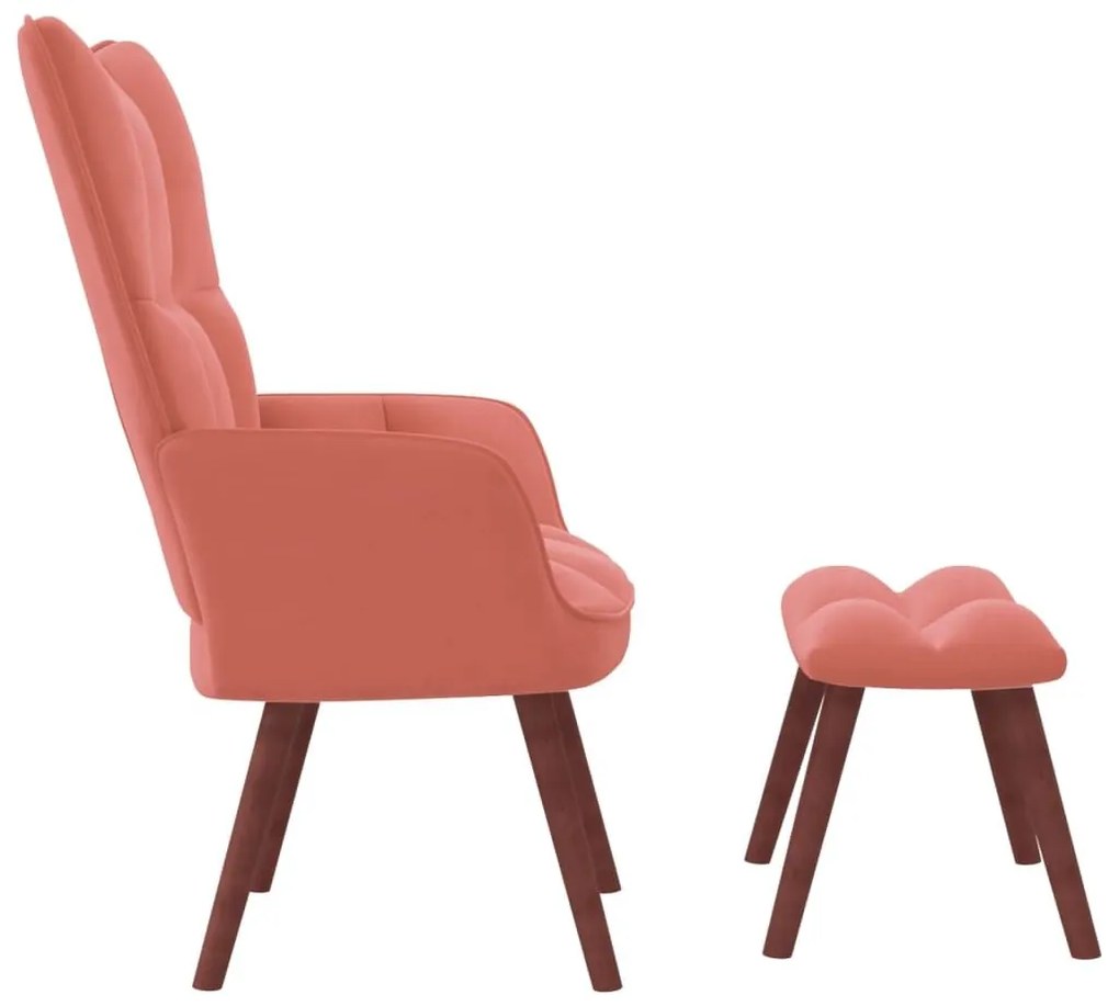 Πολυθρόνα Relax Ροζ Βελούδινη με Σκαμπό - Ροζ