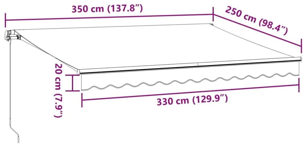 Τέντα Πτυσσόμενη Χειροκίνητη με LED Καφέ 350x250 εκ. - Καφέ