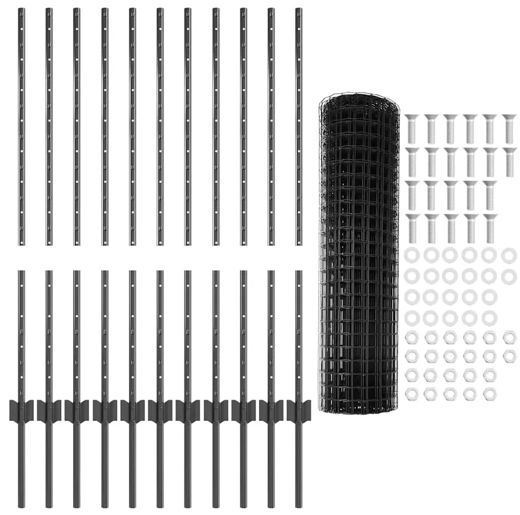 vidaXL Τεντώτο με στήριγμα Γκρι 1 x 25 m Ατσάλι