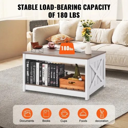 VEVOR 31.5&quot; Farmhouse Coffee Table Square Table with Open Storage Compartment