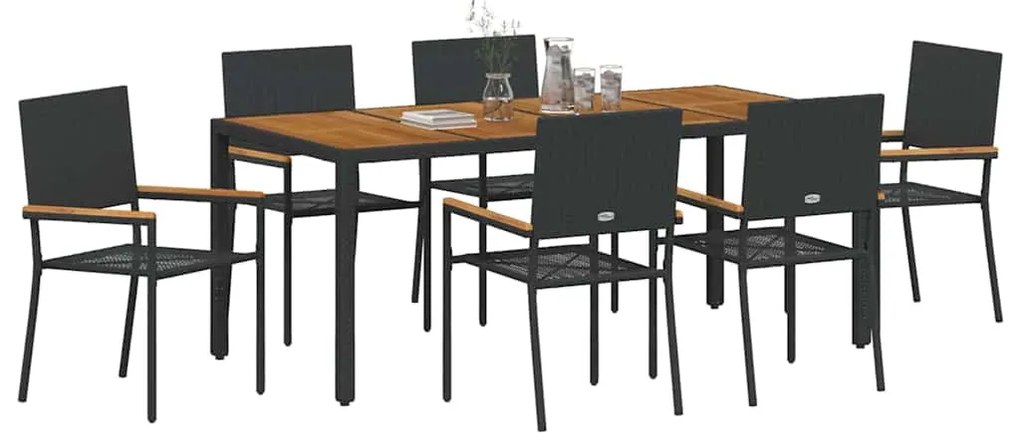 vidaXL Σέτ φαγητού για κήπο 7 pcs Μαύρο 190 x 90 x 75 cm