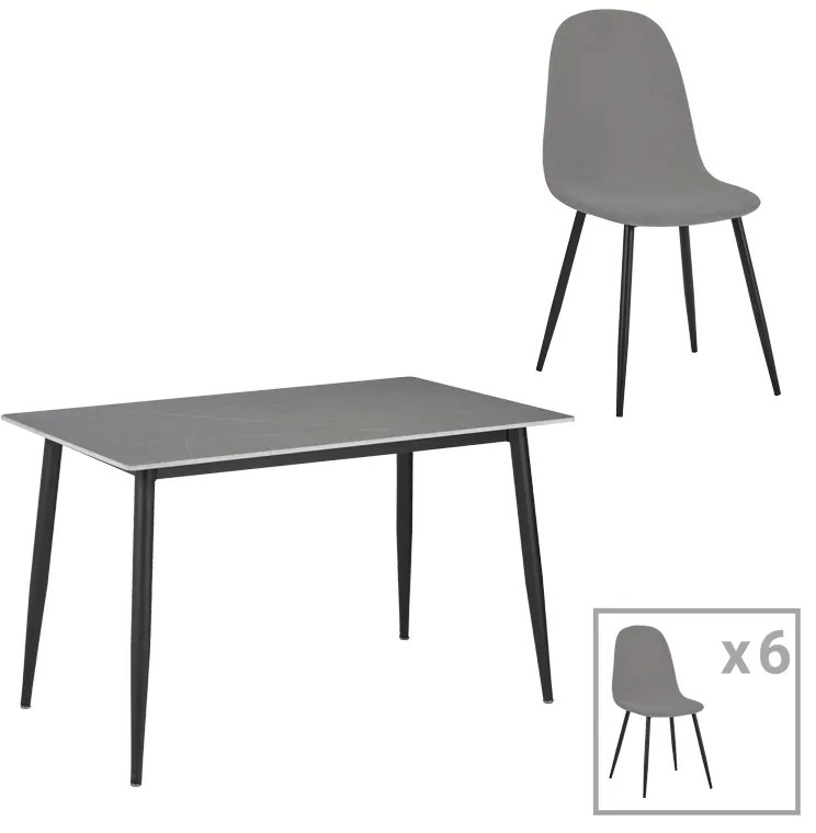 Intrahome Τραπεζαρία Bella-Gustas Intrahome σετ 7τμχ γκρι βελούδο-γκρι μαρμάρου sintered stone-μαύρο μέταλλο 160x80x75εκ | SKU: INTRAPA-311112177